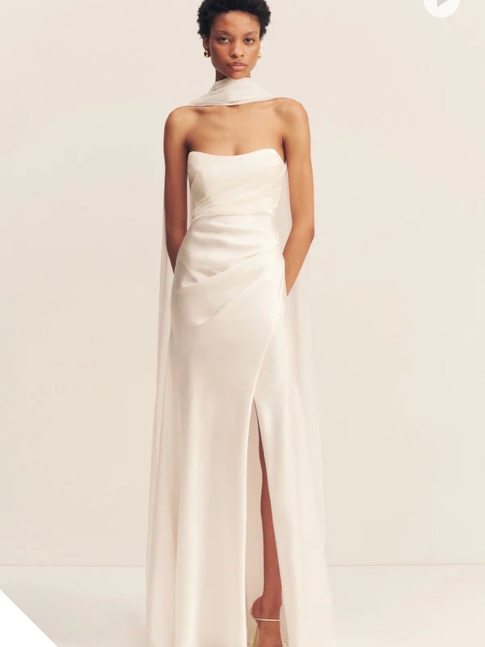 Shona Joy Ivory Strapless Satin Gown with Draped Wrap